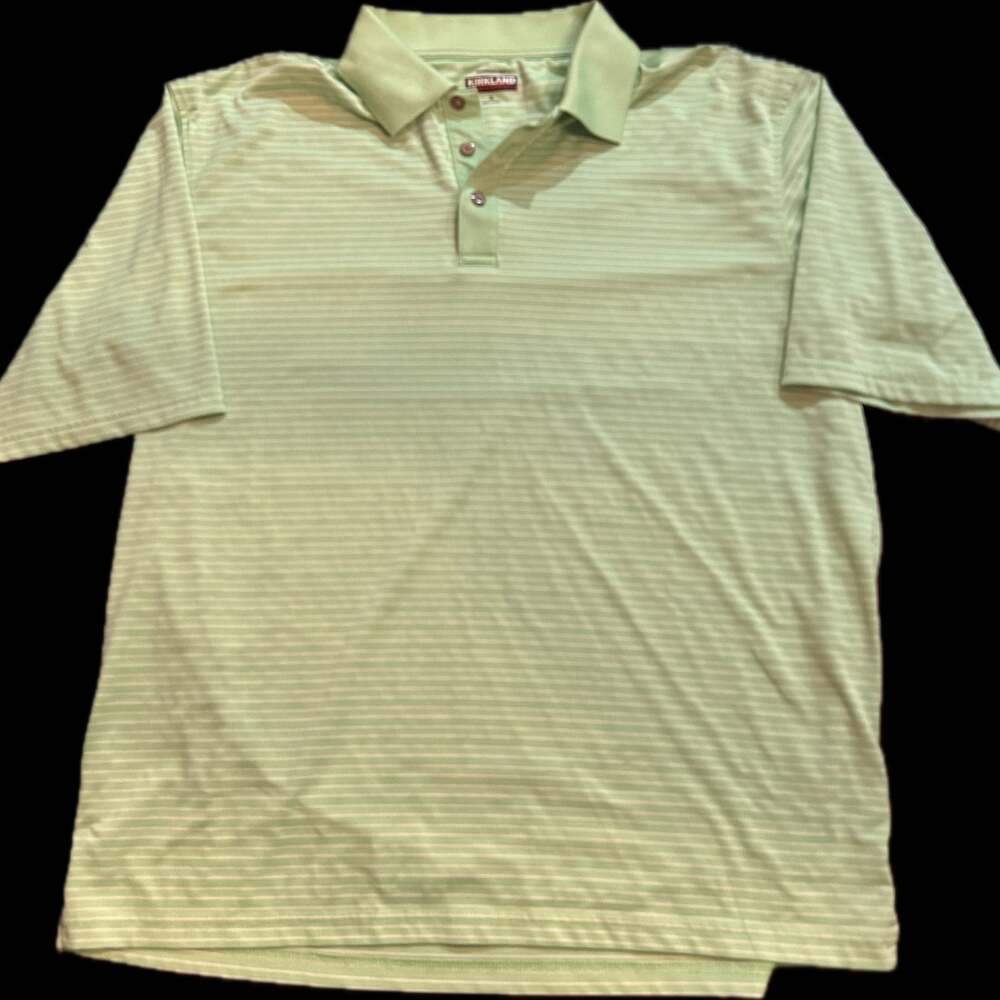 Kirkland Signature Men's XL Striped Short Sleeve Performance Golf Polo - Light G